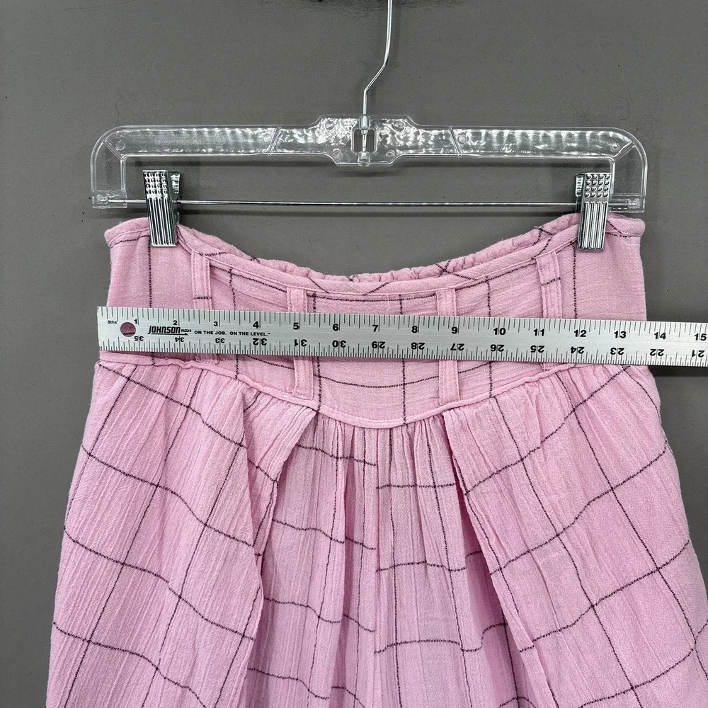 Free People Pants Small Pink Check Harem Wide Leg Lunar Cove Pleats Boho Pull On - Picture 5 of 13